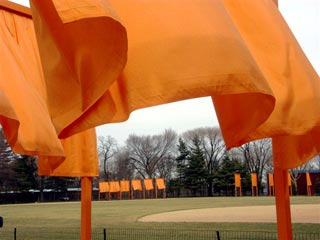 A view of Christo's Gates billowing in the wind taken by Patrick Burns A view of Christo's Gates billowing in the wind taken by Patrick Burns